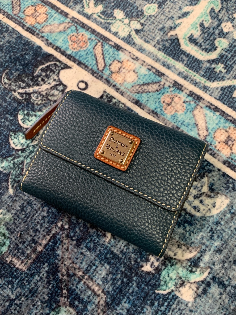 Dooney & Bourke brown NEW qvc Leather Card Holder wallet pebbled TEAL blue